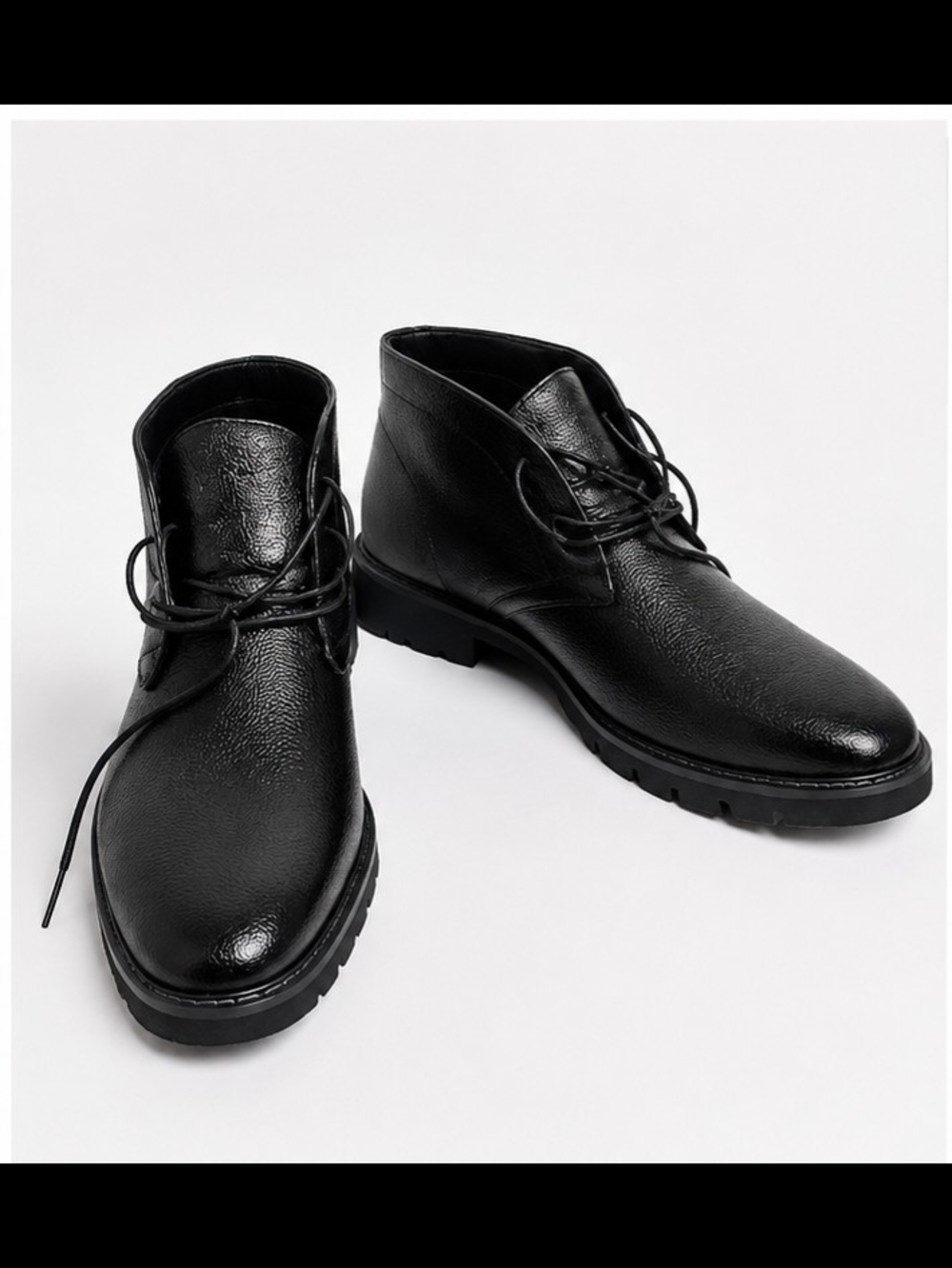 Men's Black Leather Lace-Up Chukka Boots